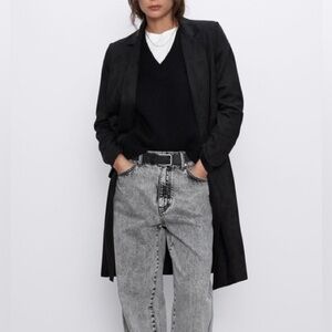 ZARA black faux suede‎ midi Blazer Coat size small